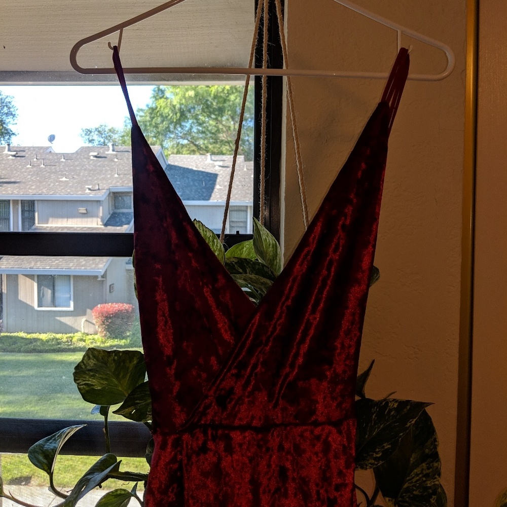 Red Velvet Textured Wrap Dress